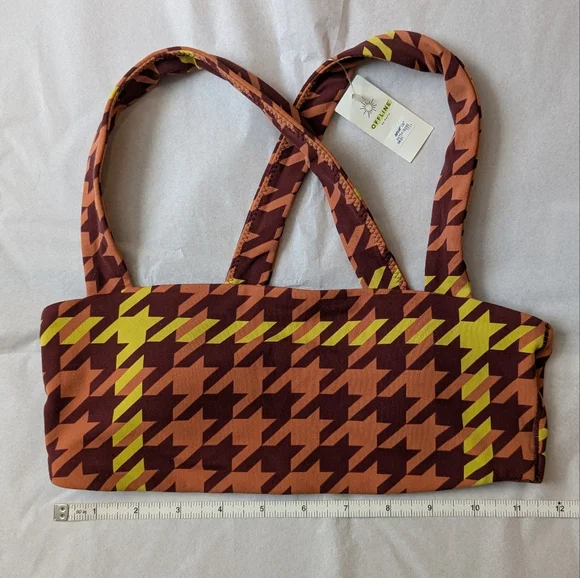 Offline By Aerie Xtra Square Neck Sports Bra Houndstooth Orange Size XS - Picture 2 of 7